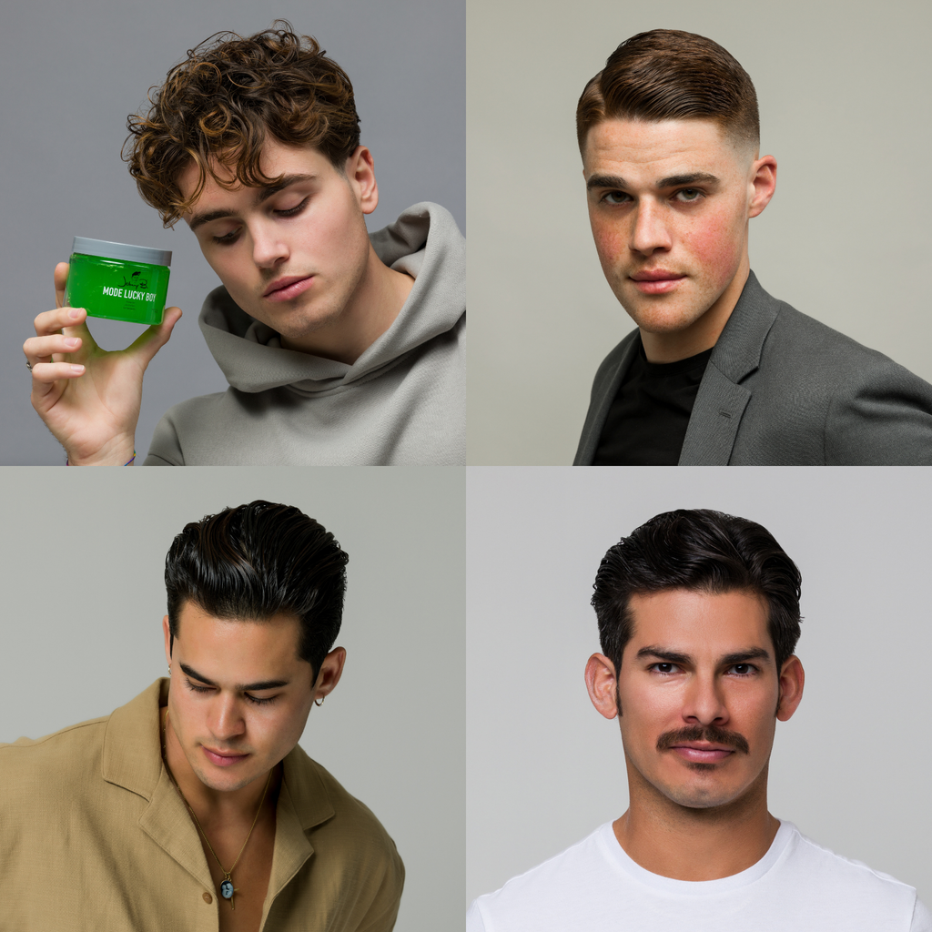 4 models with Lucky Boy Styling Gel in hair