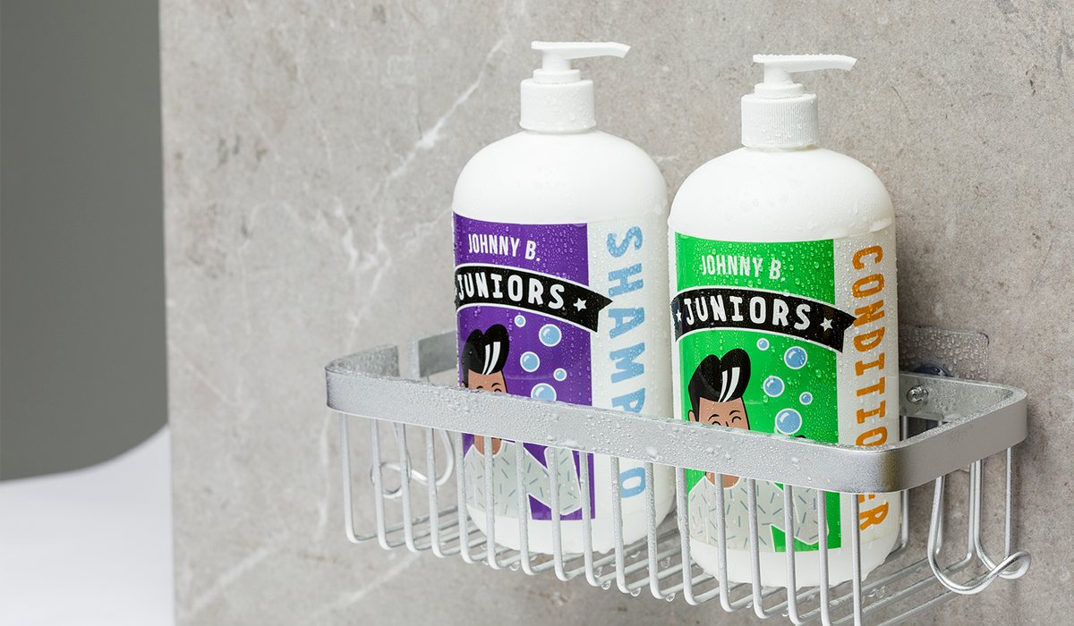 Juniors Shampoo and Conditioner in bathroom shelf