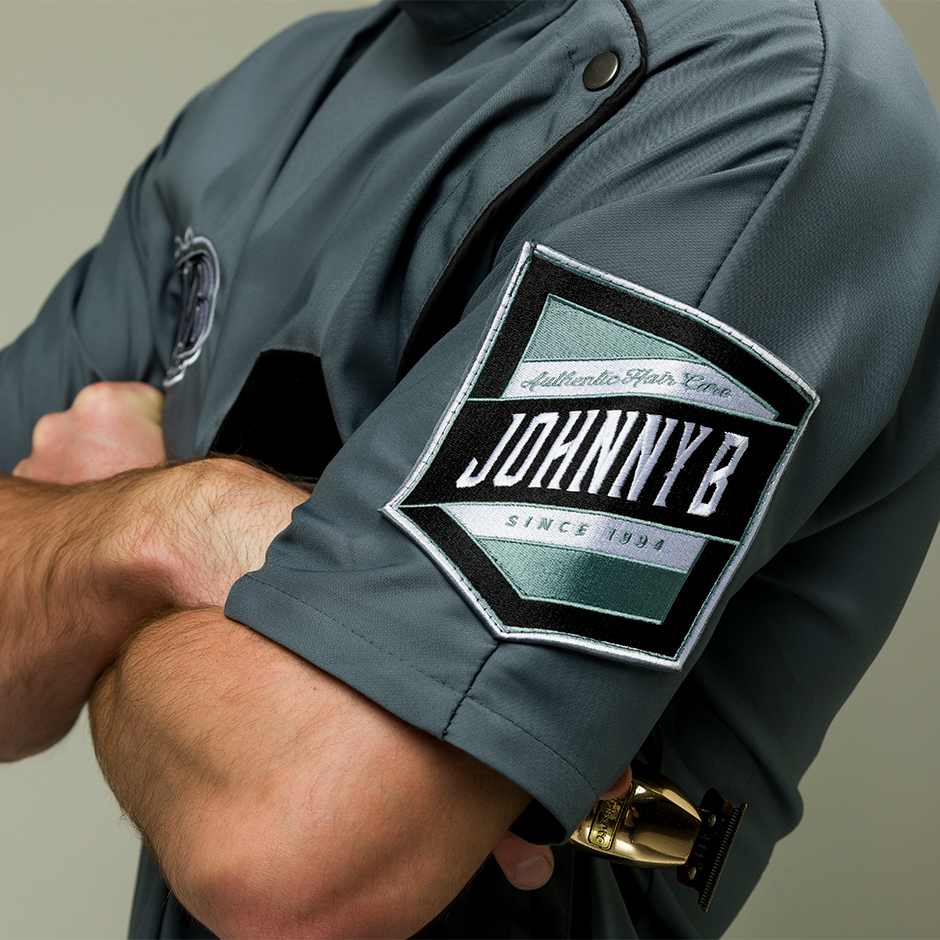 Retro Barber Smock patch details