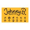 Johnny B. Tool Mat. Yellow mat with 9 faces caricature drawings.