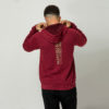 Model wearing Johnny B maroon zip hoodie (back)